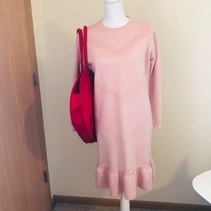 Blush pink ruffle hem sweater dress SMALL